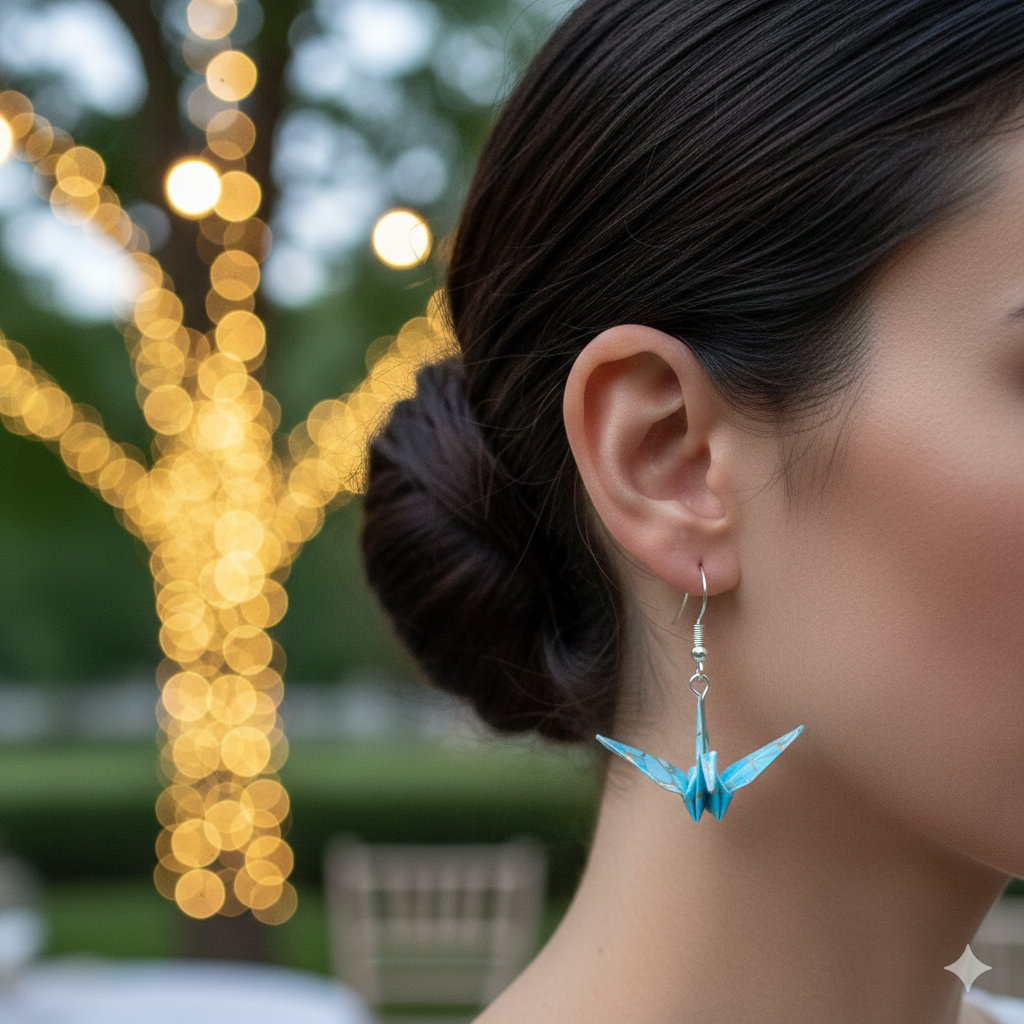 Sky blue origami crane earrings