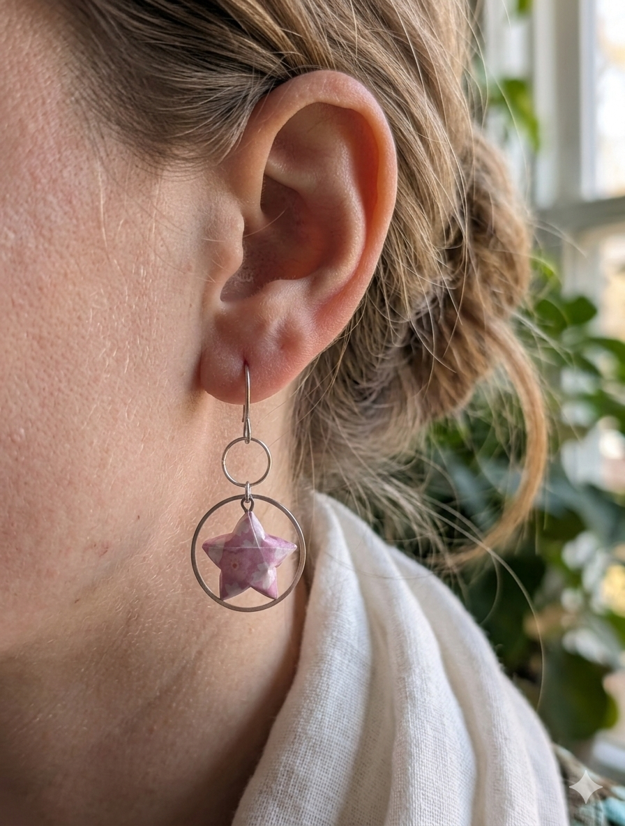 Sakura Star Earrings in suspended Silver