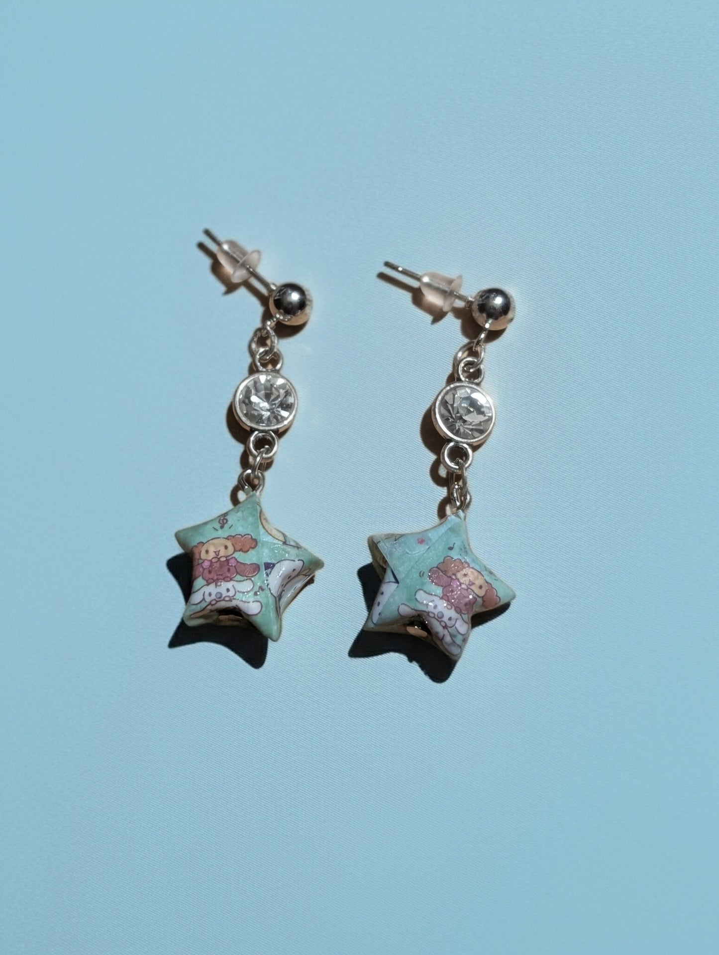 Blue origami Paper star earrings