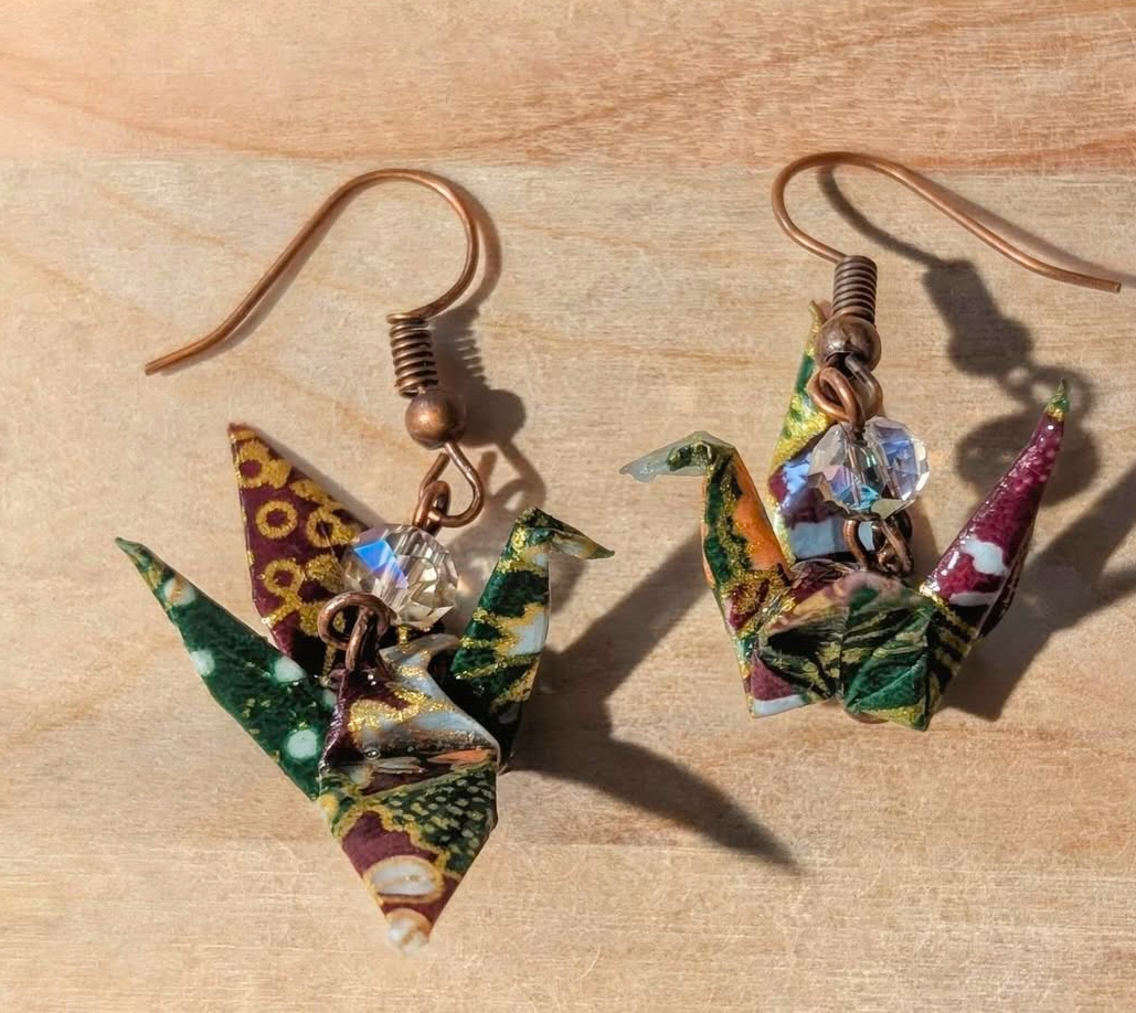 Green and brown glass earrings