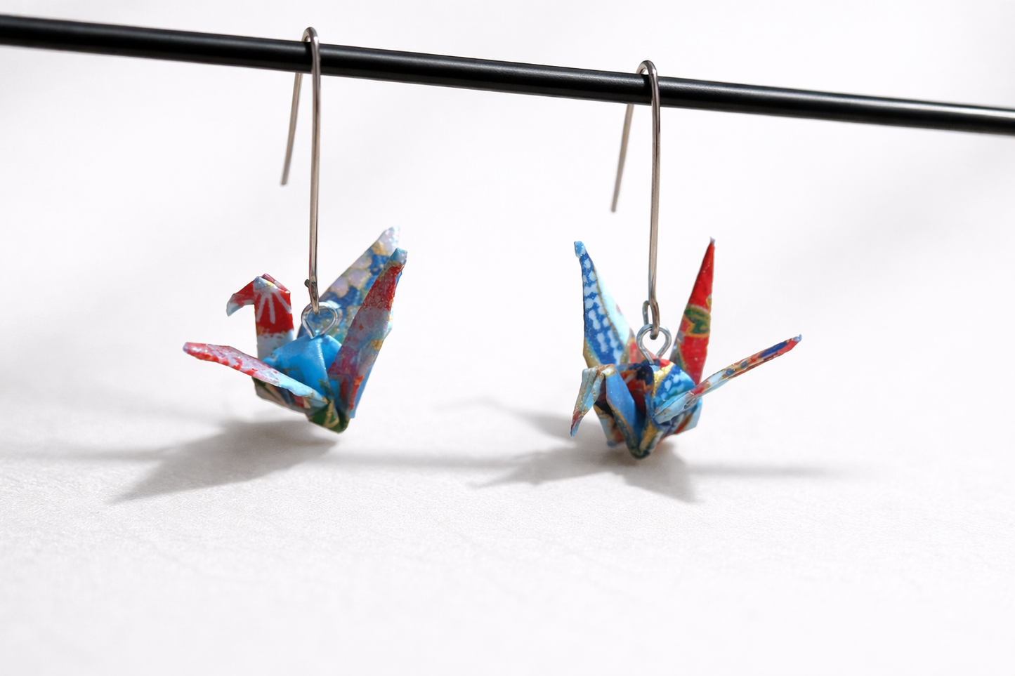 Blue origami crane earrings