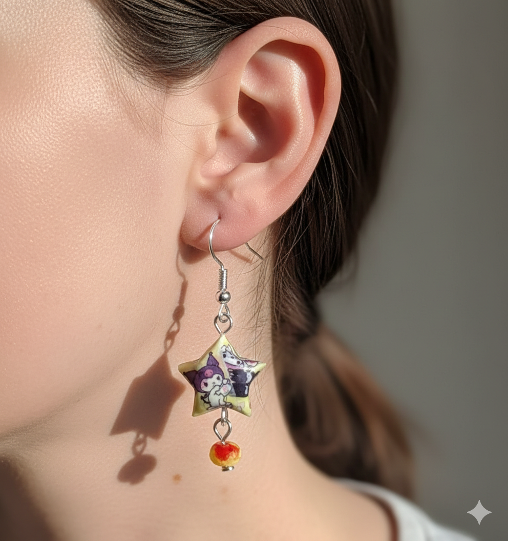 Yellow red origami crane earrings