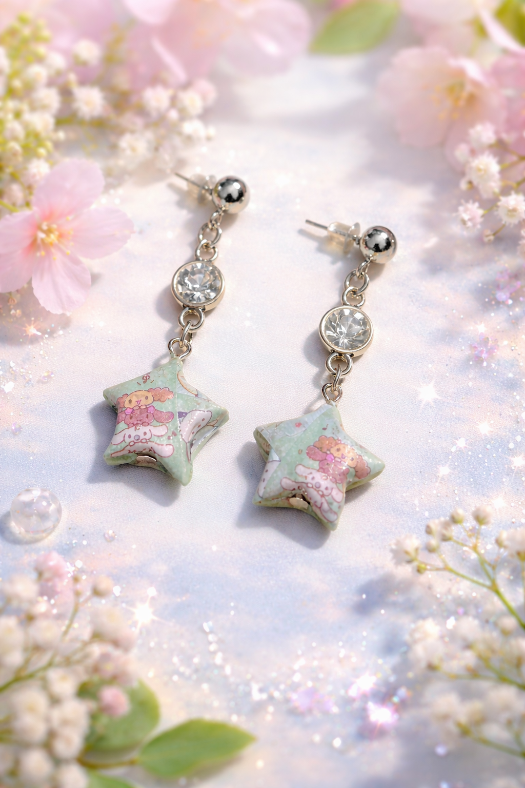 Blue origami Paper star earrings