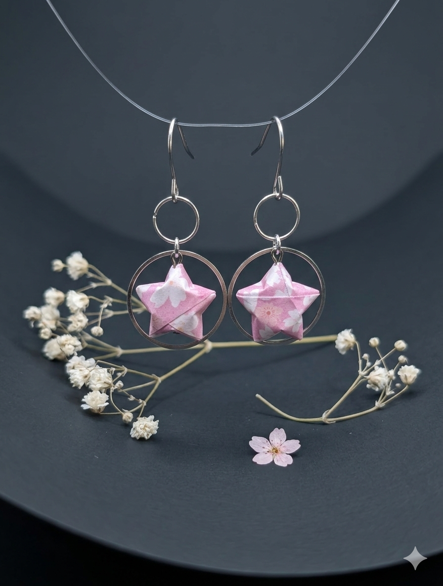 Sakura Star Earrings in suspended Silver