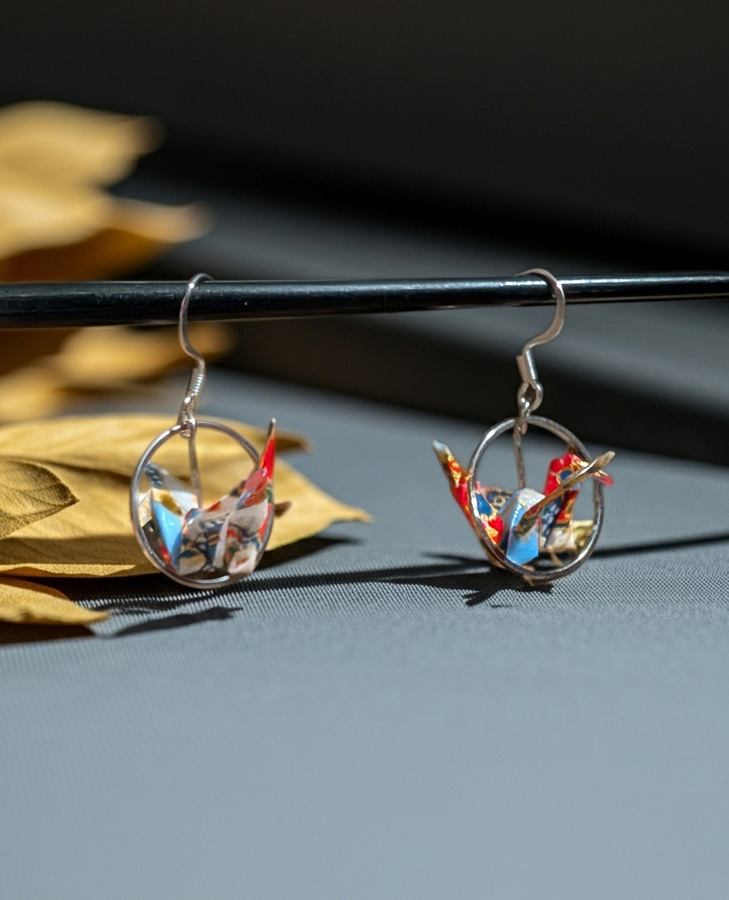 Ring origami crane earrings