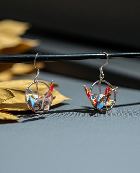 Ring origami crane earrings