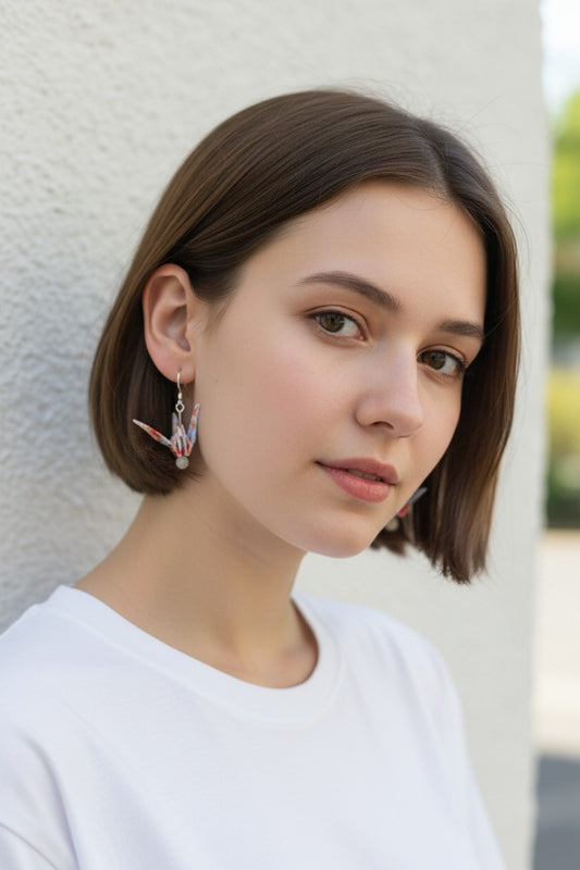 Blue origami crane earrings