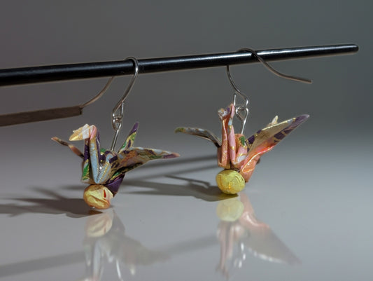Origami Crane earrings pink and purple