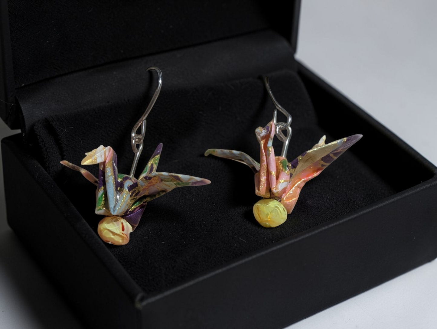 Origami Crane earrings pink and purple