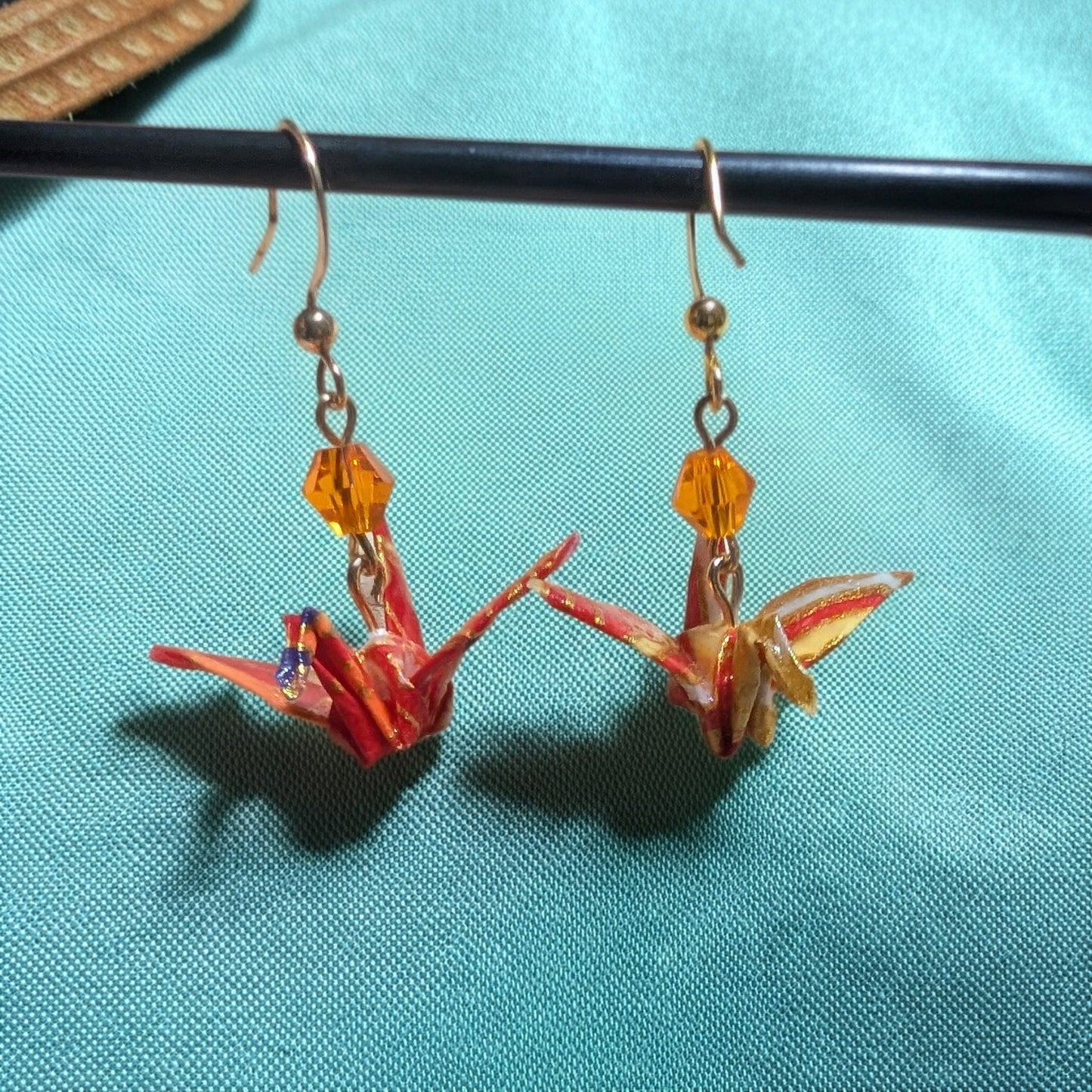 Sunset Dreams Origami Crane Earrings - Resin Coated Wearable Art