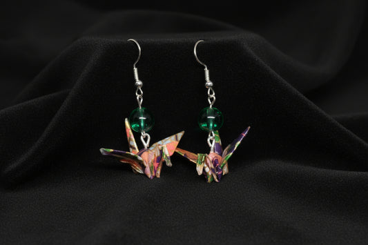 Spring and Serenity with Purple Floral Crane Origami Earrings