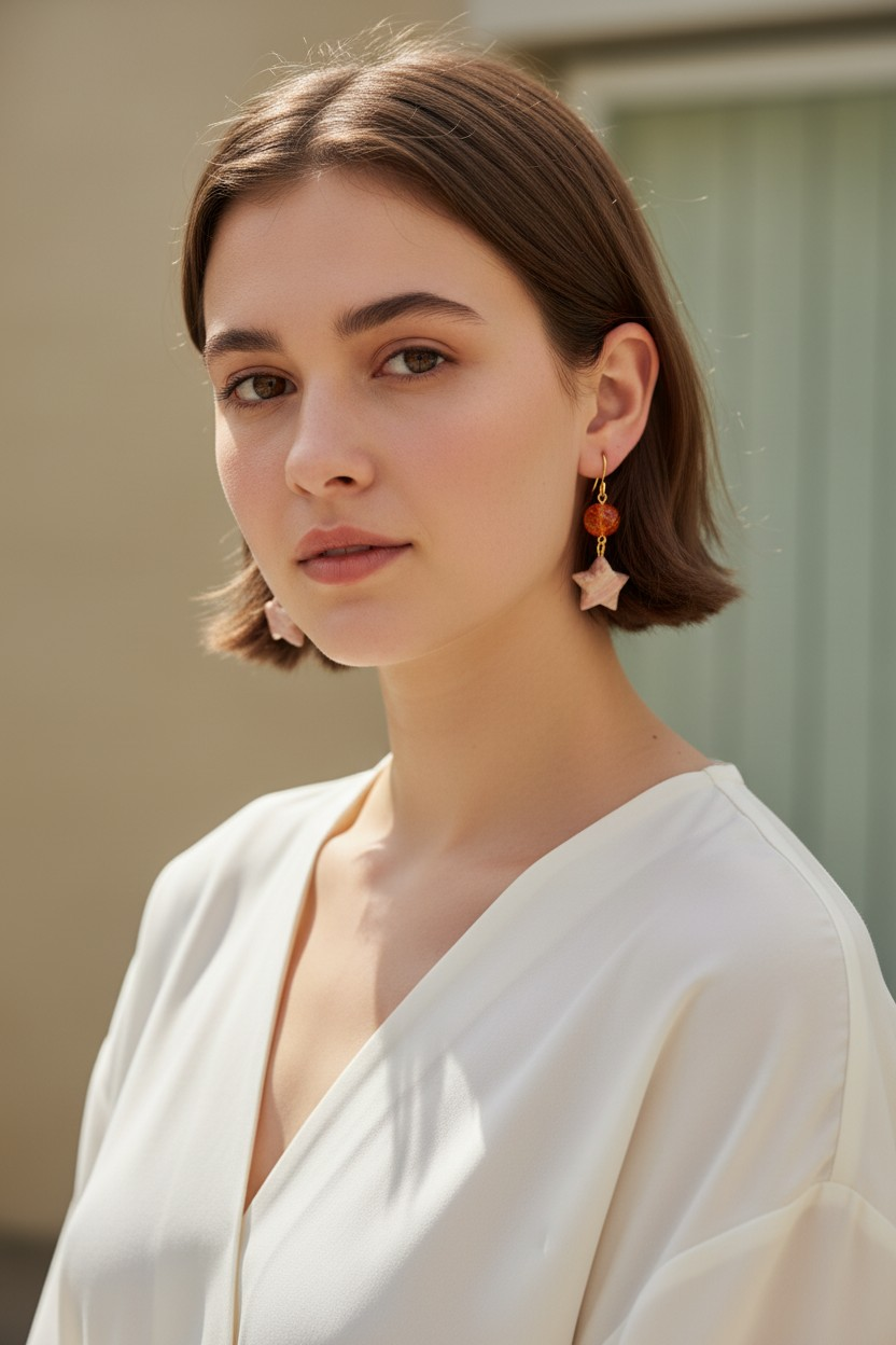 Marbled Origami Star Earrings - Orange Crackle Glass & Gold