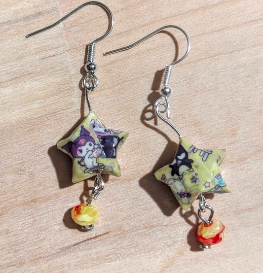 Yellow red origami crane earrings