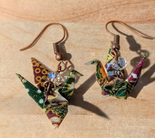 Green and brown glass earrings
