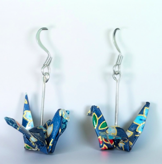 Dark blue origami crane earrings