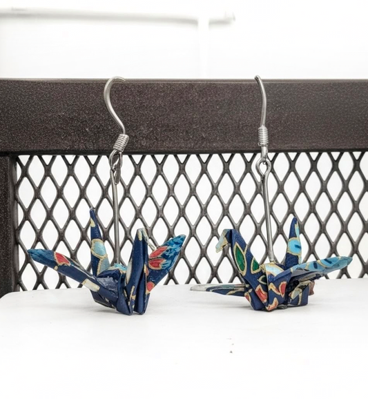 Dark blue and silver Crane earrings