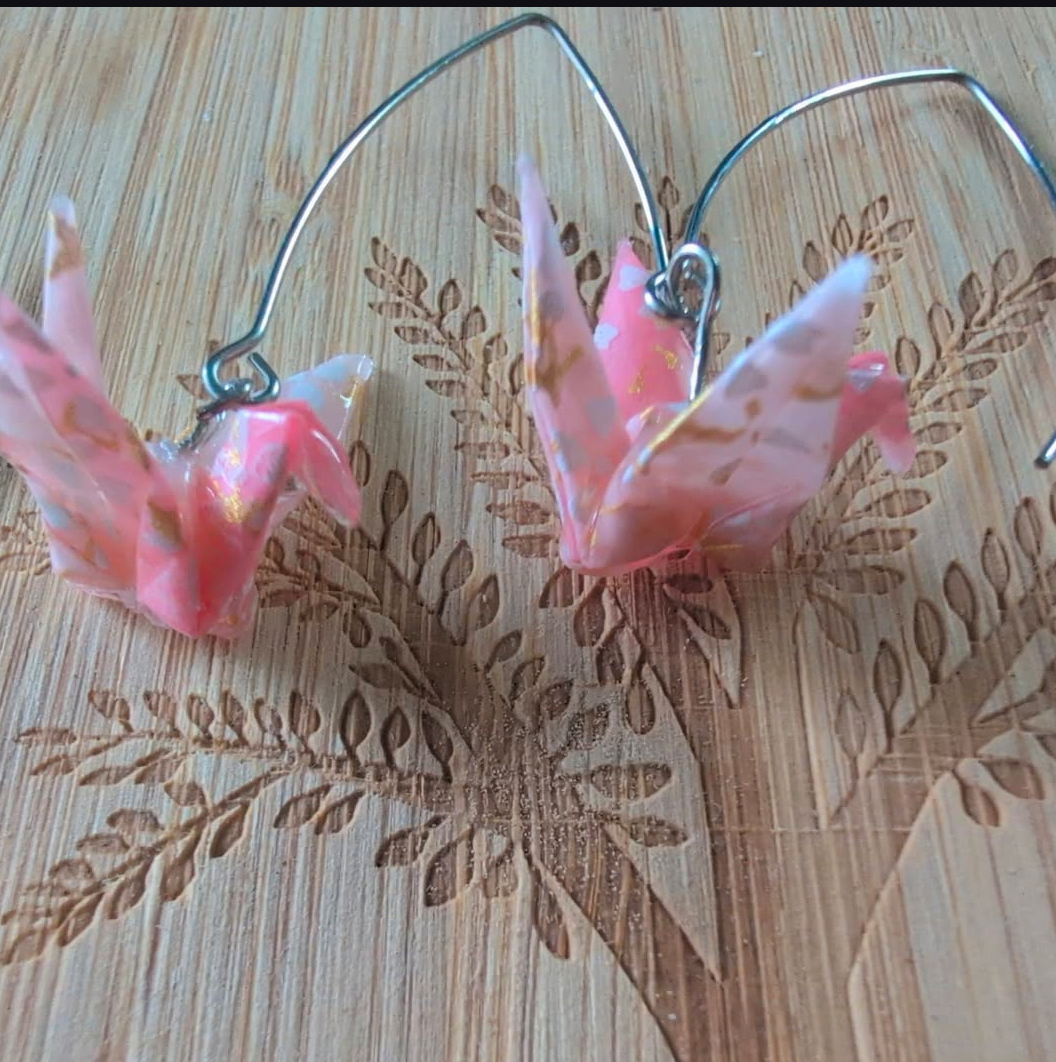 Pink crane earrings