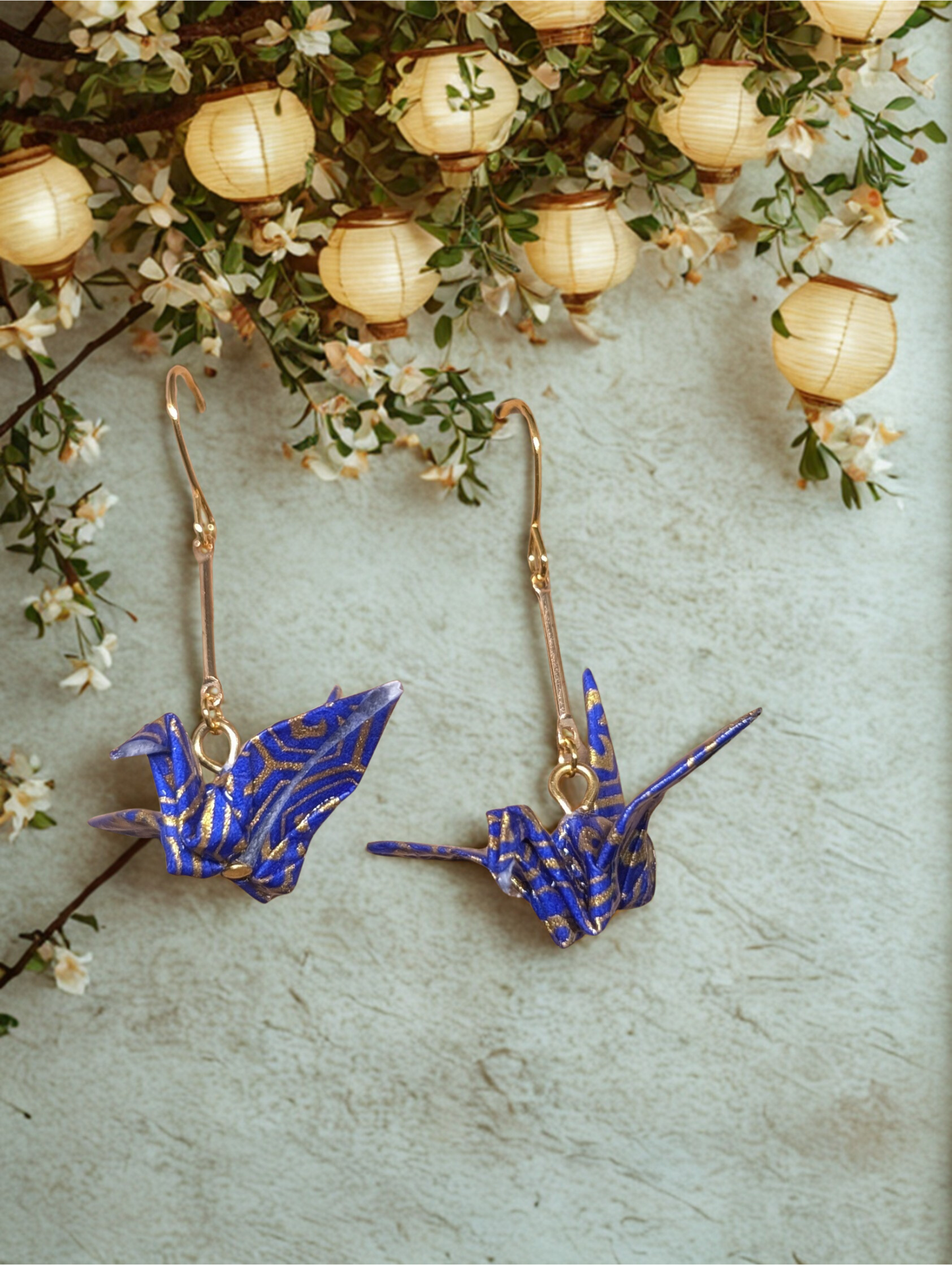 Blue and Gold Crane Earrings