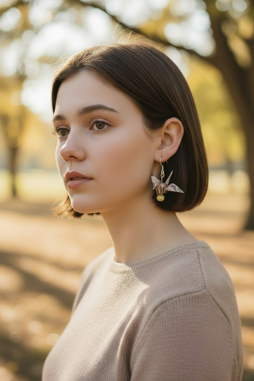Origami Crane earrings pink and purple