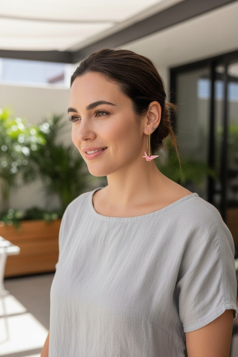 Pink crane earrings