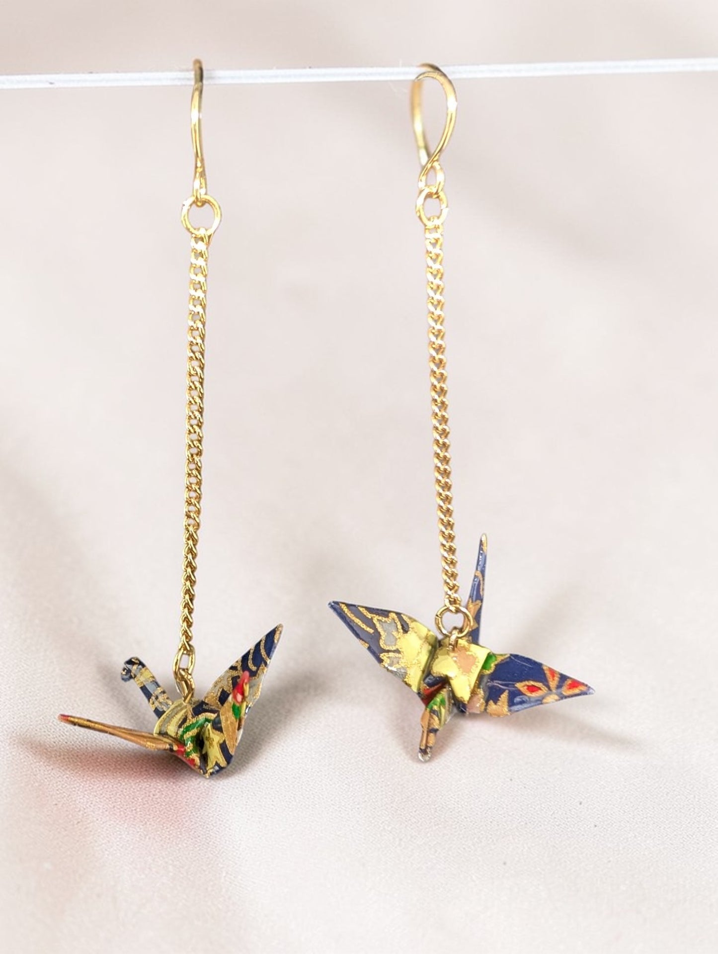Origami Crane Drop Earrings – Handmade Japanese Washi Paper Jewelry