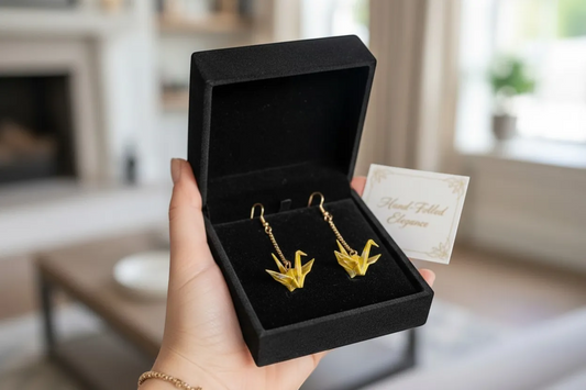 Handmade Yellow Origami Crane Earrings – Japanese Washi Paper Drop Earrings