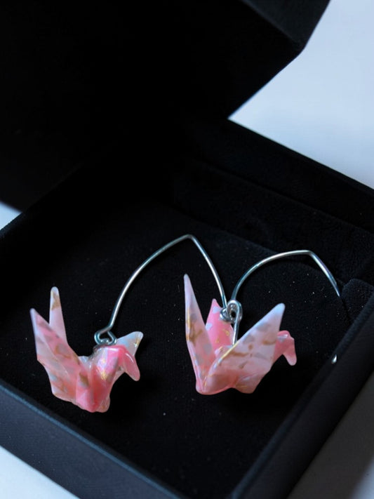 Pink crane earrings